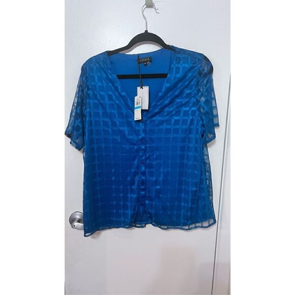 1. STATE TWILIGHT BLUE SHORT SLEEVE BUTTON DOWN BLOUSE SZ XS P1-18 NEW - Picture 2 of 11
